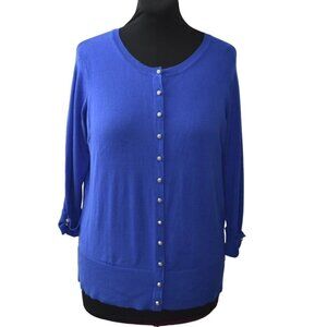 Premise Studio Cardigan Sweater Womens 0X Blue Rose Buttons 3/4 Sleeve Classic